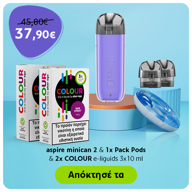 alter ego offer - aspire minican 2 & 1 pack pods & 2 packs colour 3x10ml
